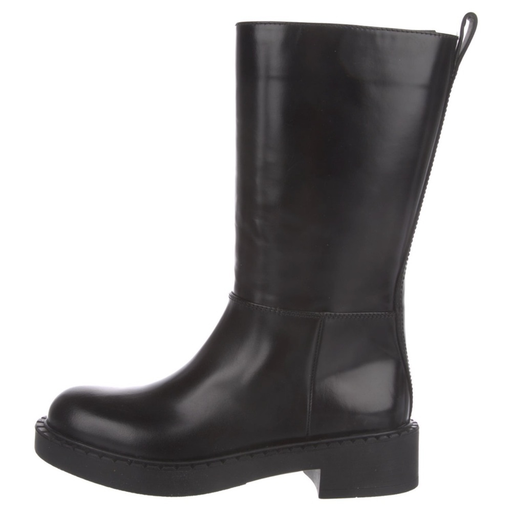 Prada Black Leather Mid Calf Boots